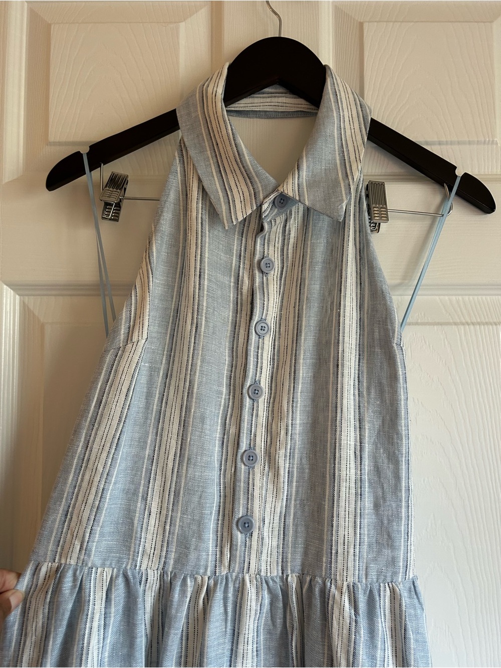 Reformation Blue & White Striped Backless Halter Maxi Dress - Picture 8 of 11